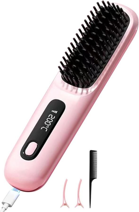 Brush Pro Draadloze stijltangen Heteluchtborstel Negatieve Ionen Hot Comb Stijltang 20s Snelle Verwarming Keramisch & Anti-Brandwonden Ontwerp voor Alle Haartypes USB Oplaadbaar
