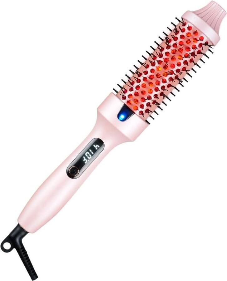 Brush Thermoborstel met infraroodtechnologie 2-in-1 styler & föhn 30 seconden snelle opwarming lcd-temperatuurweergave ionische krulborstel voor natuurlijke krullen en gladmaken # roze