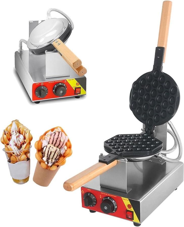 Bubble Wafelijzer Bel Wafelmaker Hong Kong Desserts Maken 180° Roterend 20x17.5 cm Zilver