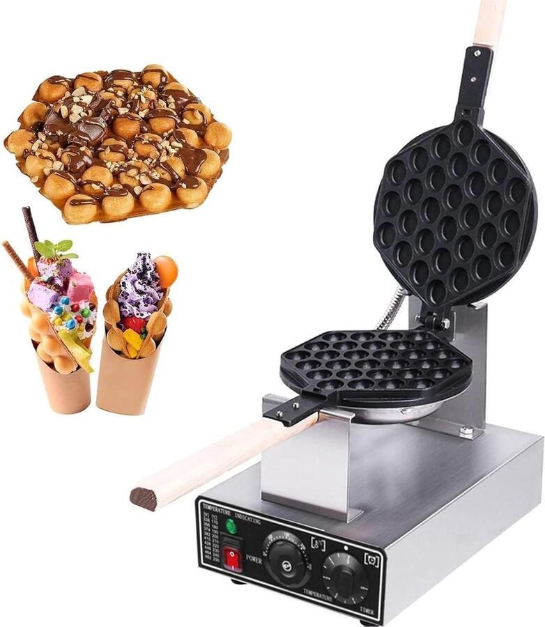 Bubble Wafelijzer Eierwafelmachine Desserts Maken Parallelle Verwarming 1400W Zilver