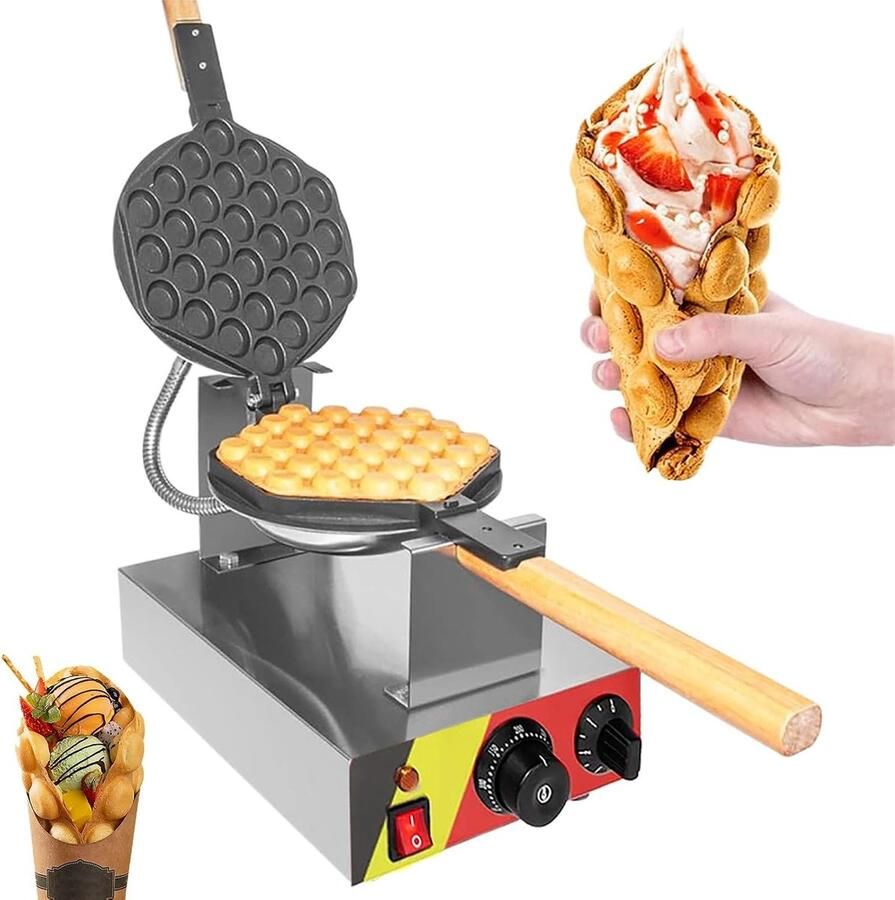 Bubble Wafelijzer Eierwafelmaker Apparaat Wafels Bakken 180 Graden Rotatie 1400W Zilver