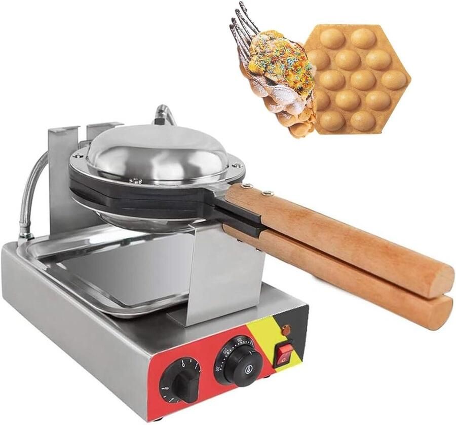 Bubble Wafelijzer Eierwafelmaker Desserts Maken 180° Roterend 1400W Zilver