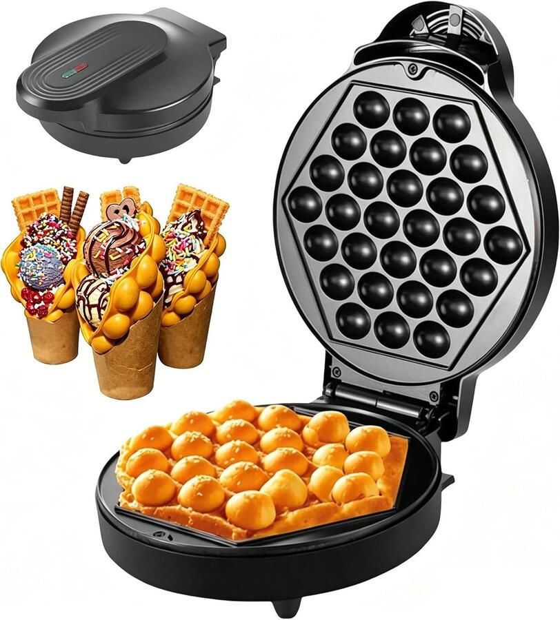 Bubble Wafelijzer Eierwafelmaker Hong Kong Desserts Maken Dubbelzijdige Verwarming 1000W Zwart