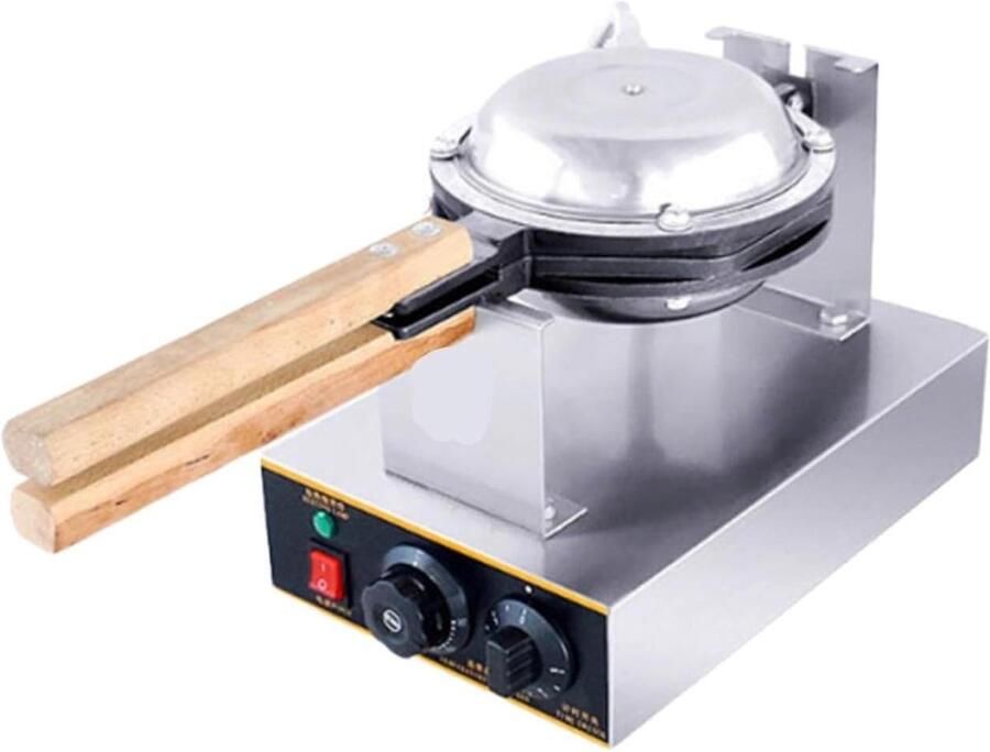 Bubble Wafelmaker Dubbel Wafelijzer Eggettes Street Food Bakken Dubbele Kop Roterend 30W x 33H cm Zilver