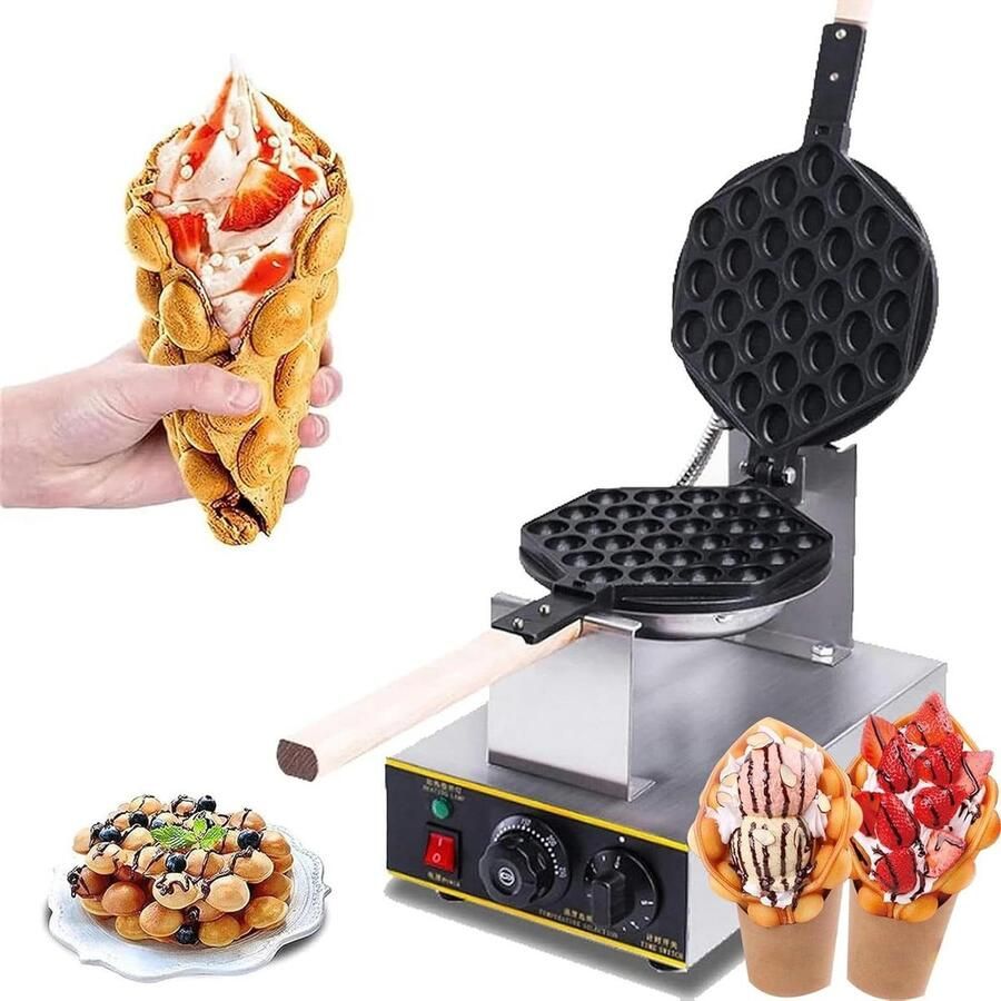 Bubble Wafelmaker Eierkoekmachine Wafelijzer Desserts Maken 180° Roterend Ontwerp 20 cm Diameter Zilver