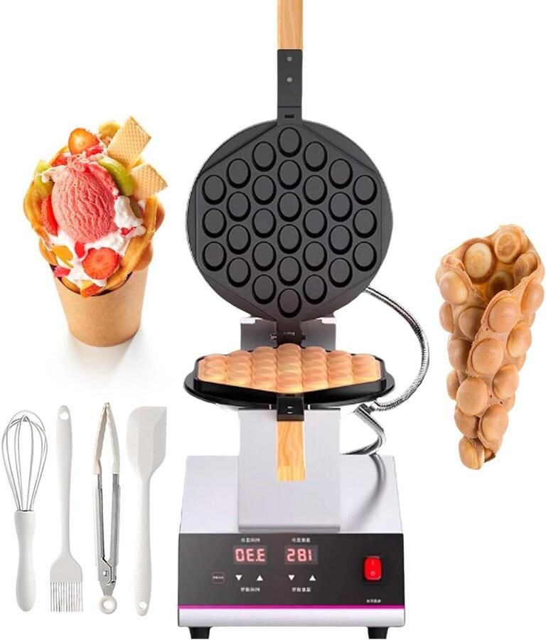 Bubble Wafelmaker Eierwafelijzer Dessertmaker Desserts Maken 180° Roterende Plaat 34 cm breed Zilver