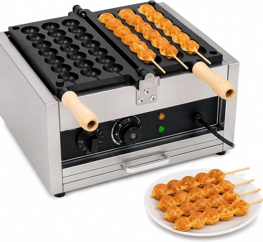 Bubble Wafelmaker Wafelijzer Ballen Snacks Maken Roterend Anti-aanbak 38x38x27cm Zilver