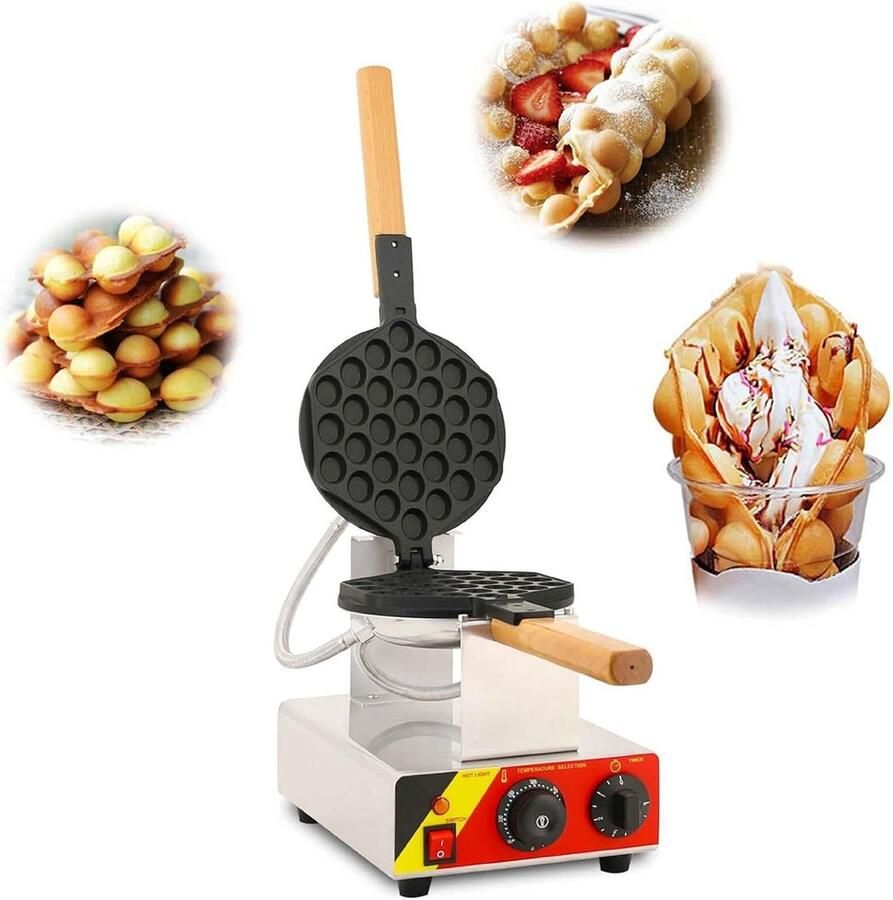 Bubble Waffle Maker Egg Puff Iron Ontbijt Maken 180° Roterend 20x17.5cm Zilver