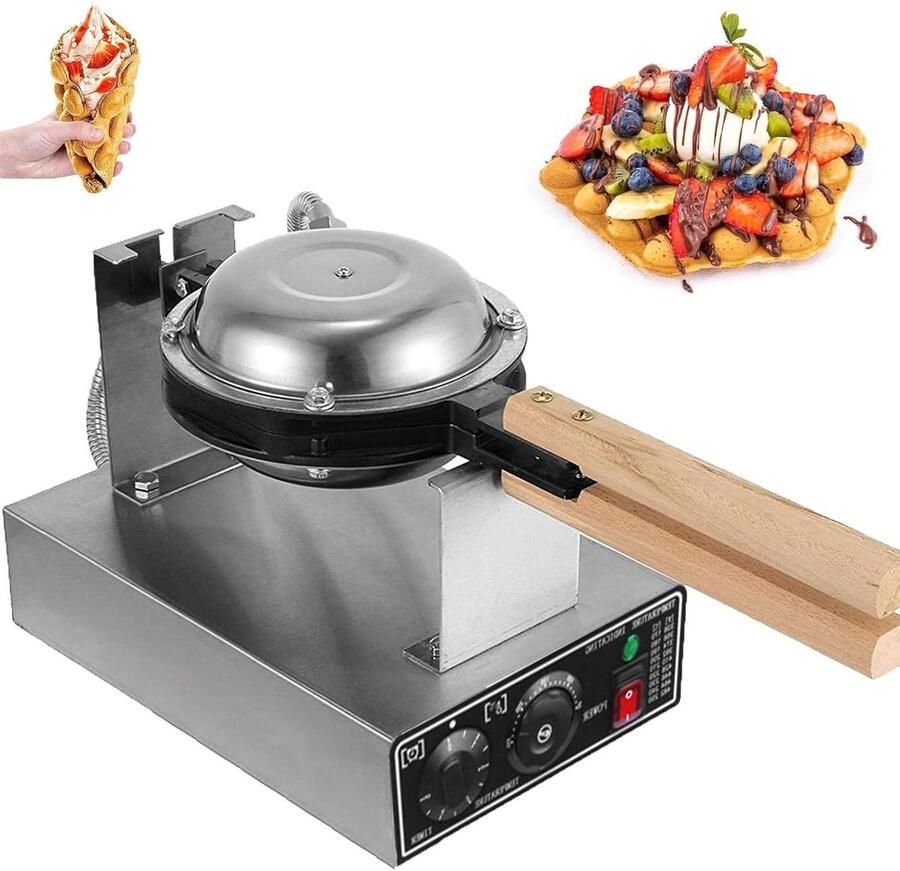 Bubble Waffle Maker Egg Waffle Machine Desserts Maken 180 Graden Rotatie 22 cm Bakplaat Zilver