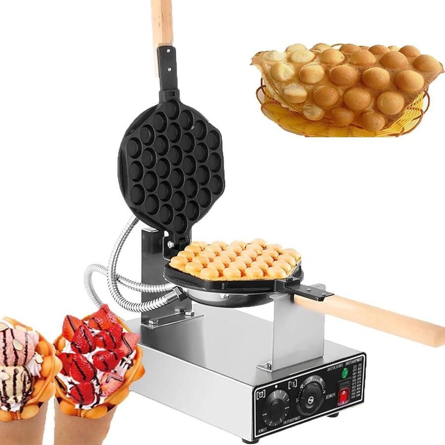 Bubble Waffle Maker Egg Waffle Machine Desserts Maken Dubbele Non-stick Platen 1400W Zilver