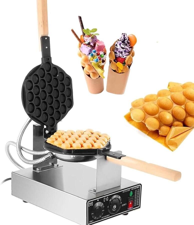 Bubble Waffle Maker Eierwafelijzer Apparaat Snacks Maken 180° Roteerbaar 22 cm Zilver