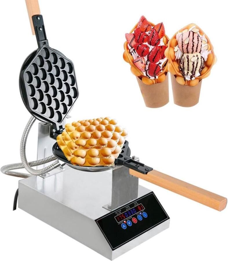 Bubble Waffle Maker Eierwafelijzer Luikse wafelmaker Wafels Bakken Dubbelzijdig Verwarmd 30 x 25 mm Zilver