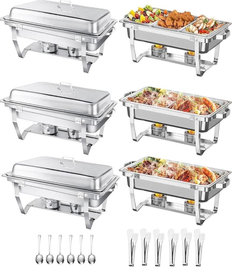 Buffet Chafing Dish Voedselwarmer Set Feesten Serveren Afgeronde Rand Ontwerp 9 Liter Zilver