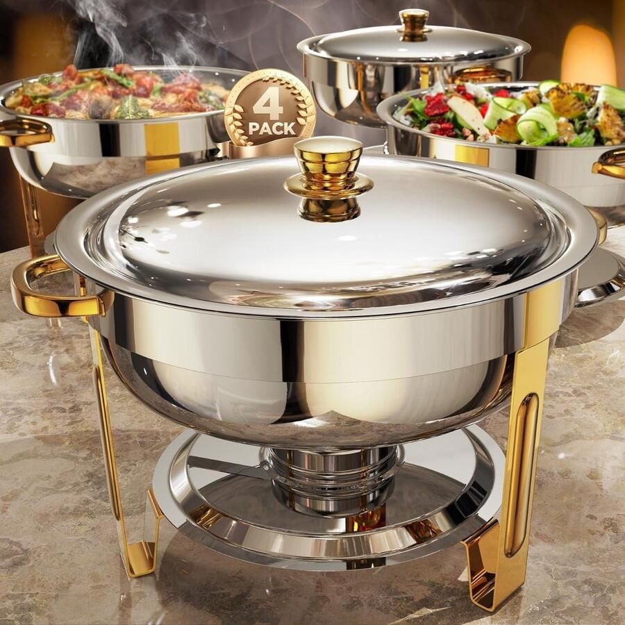 Buffet Gastronorm Set van 4 Chafing Dishes RVS Warmhoudschaal Rond