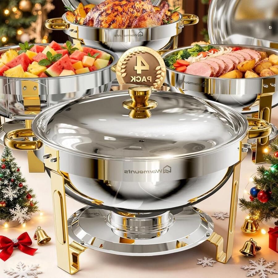 Buffet Planer Bowls Warmhoudbakken Set Feesten Serveren Verdikt Roestvrij Staal 5 Liter Goud