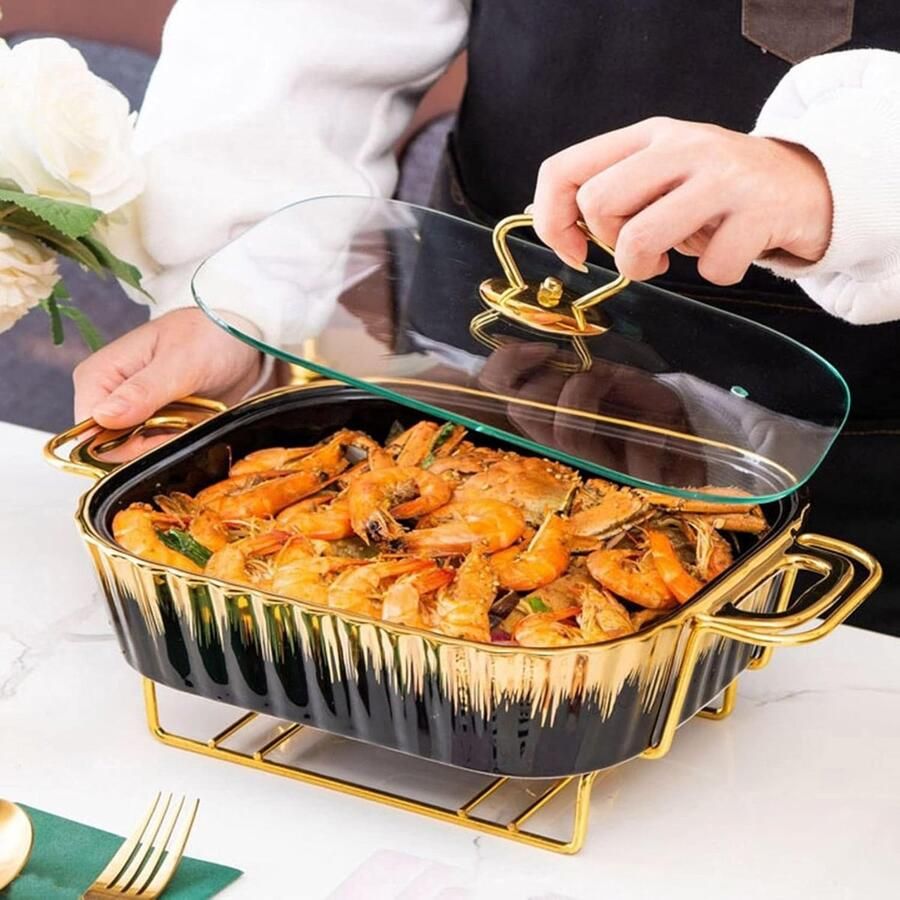 Buffet Server Set Voedselwarmer Warmhoudlade Feesten Buffet Keramiek Ijzer Meerdere Maten Zwart