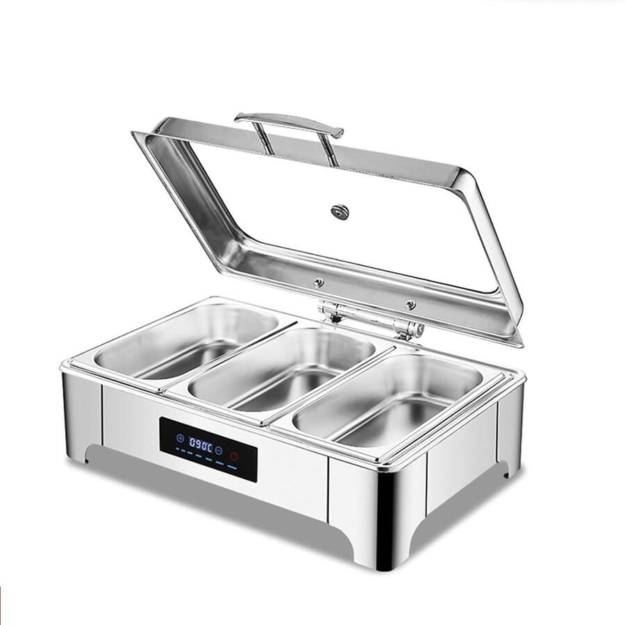 Buffet Server Voedselwarmer Gerechten Warm Houden Instelbare Temperatuur 1 3 Pan Zilver