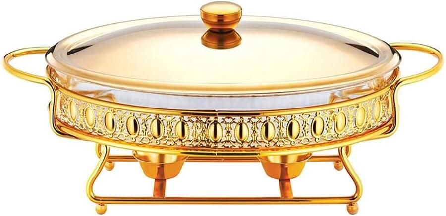 Buffet Server Warme Schalen Eten Warm Houden Hittebestendig Glas 3 Liter Goud