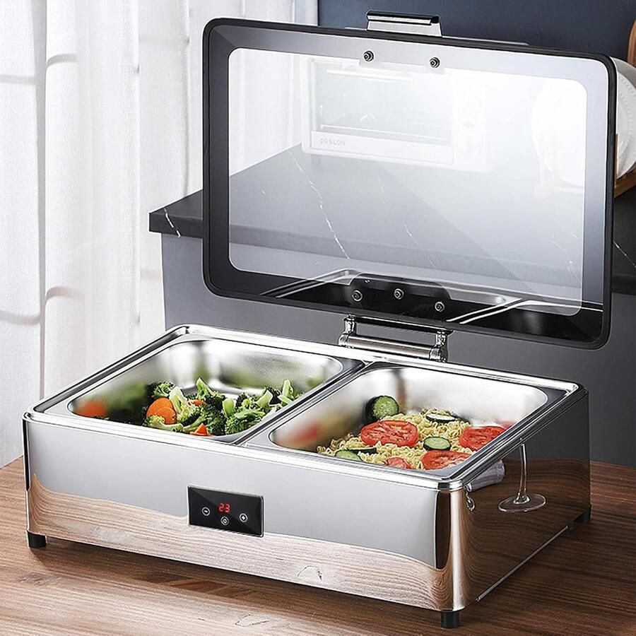 Buffet Server Warmhoudbak Feestelijke Bijeenkomsten Verstelbare Temperatuur 56x31x21 cm Zilverkleurig