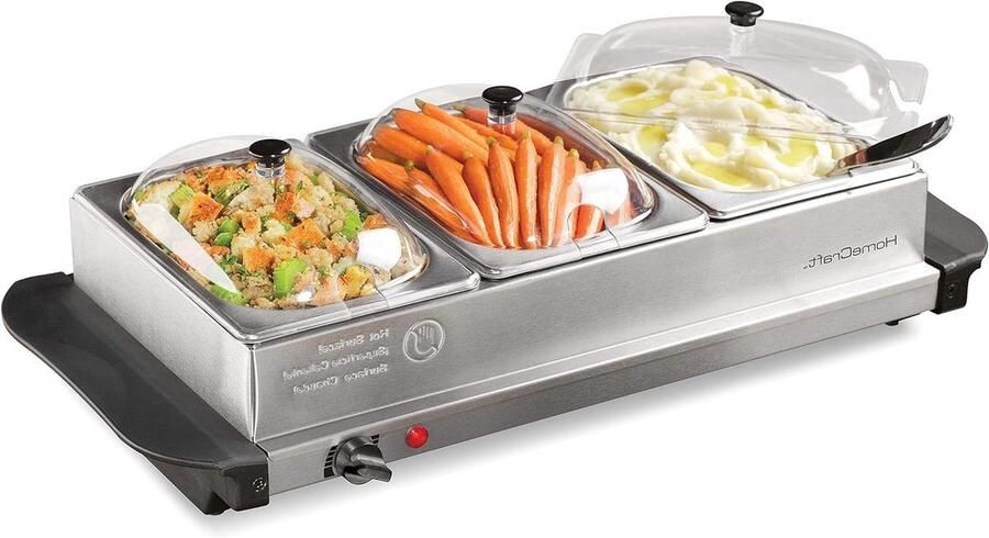 Buffet Server Warmhoudbak Grote groepen Drie bakken 1.5 liter Zilverkleurig