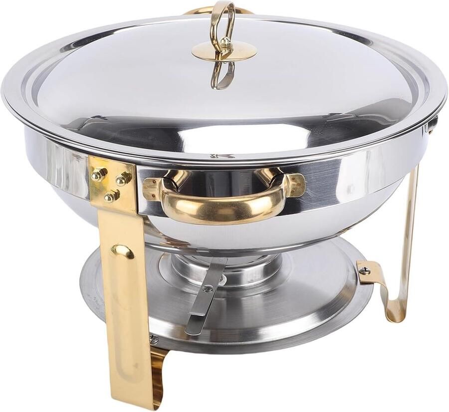 Buffet Server Warmhoudbak Set Feesten Serveren Stabiel Driehoekig Ontwerp 4.5L Capaciteit Goud
