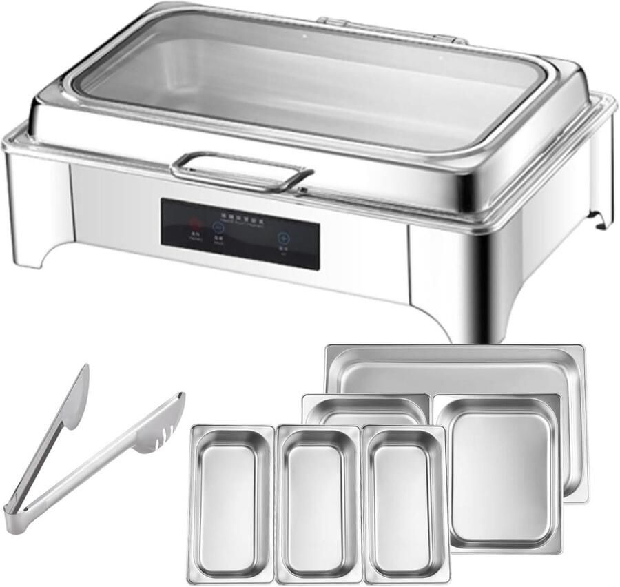 Buffet Server Warmhoudschaal Elektrisch Eten Warm Houden Instelbare Temperatuur 9 Liter Capaciteit Zilver