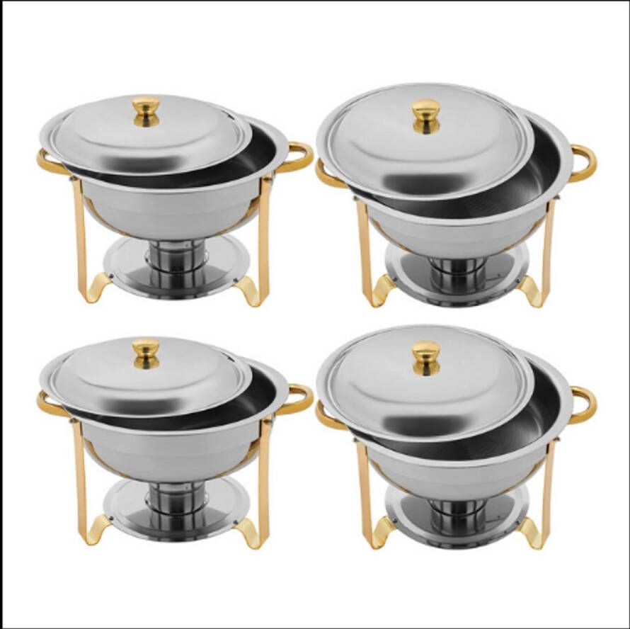 Buffet Set 4pcs 4 5L per Pan Goud RVS Zelfbedienings Warmer Inclusief Alcohol Branders Voor Feesten Bruiloften & Partijen Tafelmodel