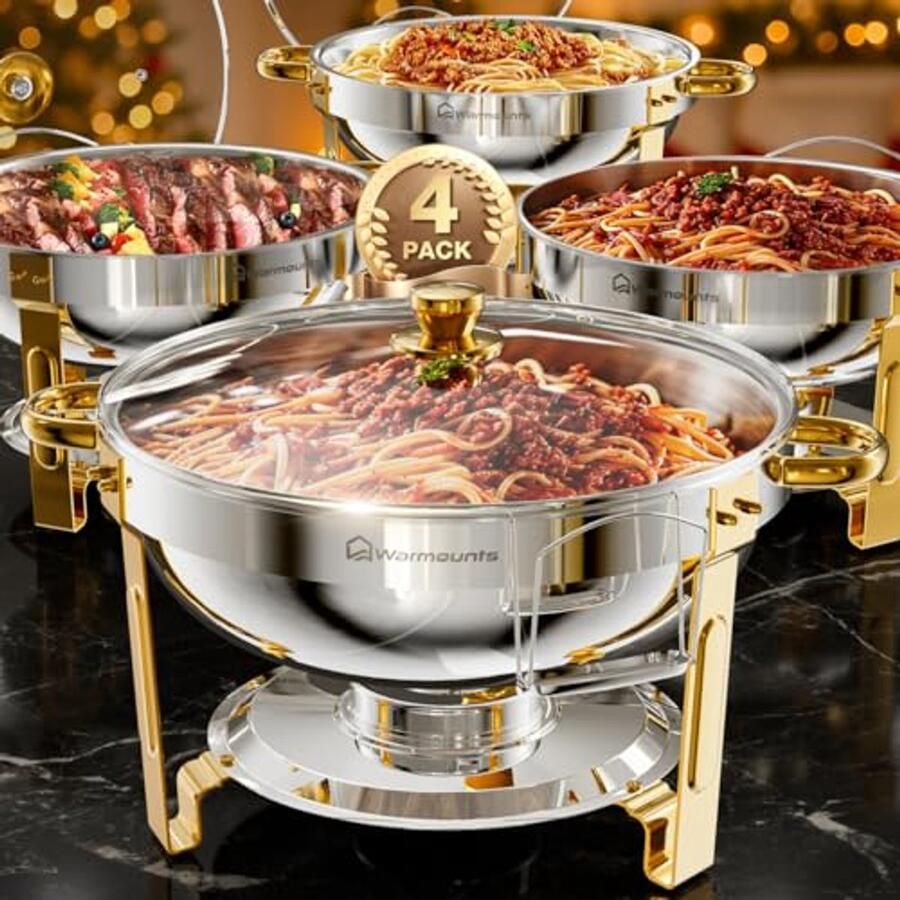Buffet Set Chafing Dish Feesten Serveren Dekselhouder 4 Stuks Goud