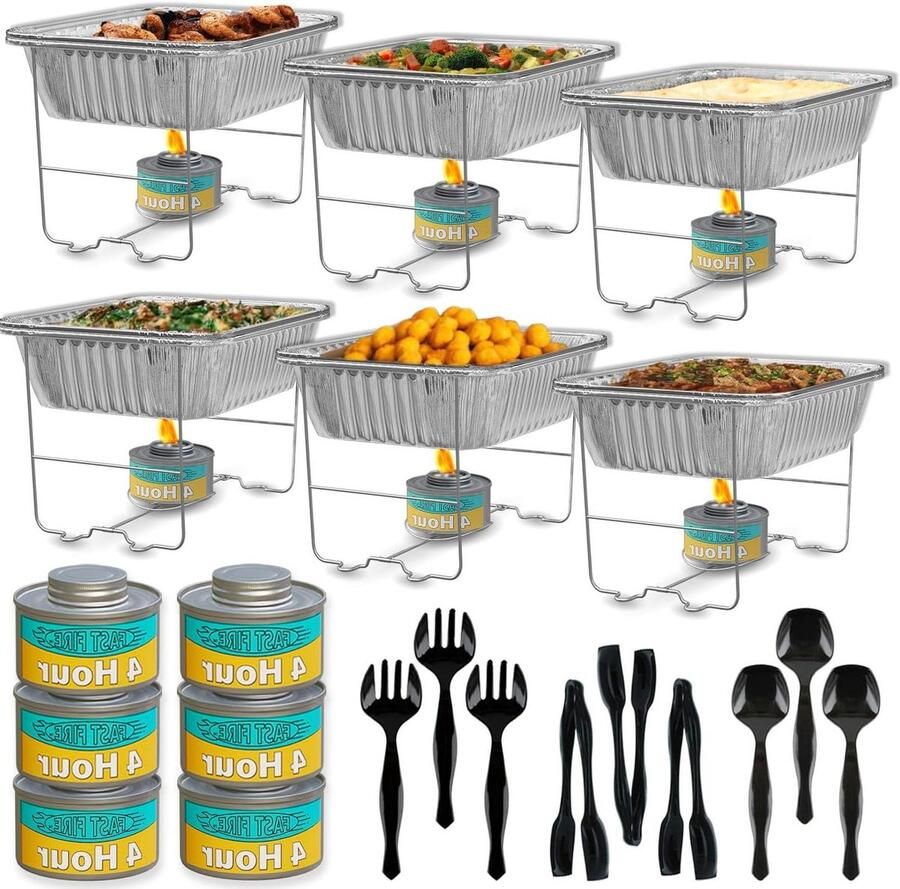 Buffet Set Voedselverwarmers Feesten organiseren Opvouwbare rekken 6 Stuks Chroom