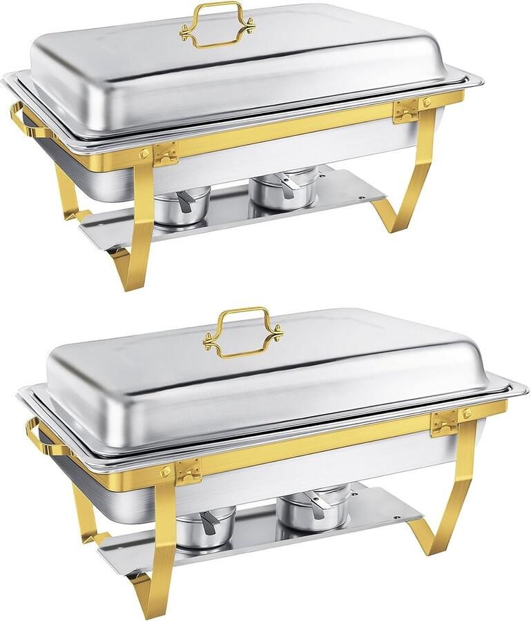 Buffet Set Voedselwarmer Feestelijk Serveren Afgeronde Randen 9 Liter Goud