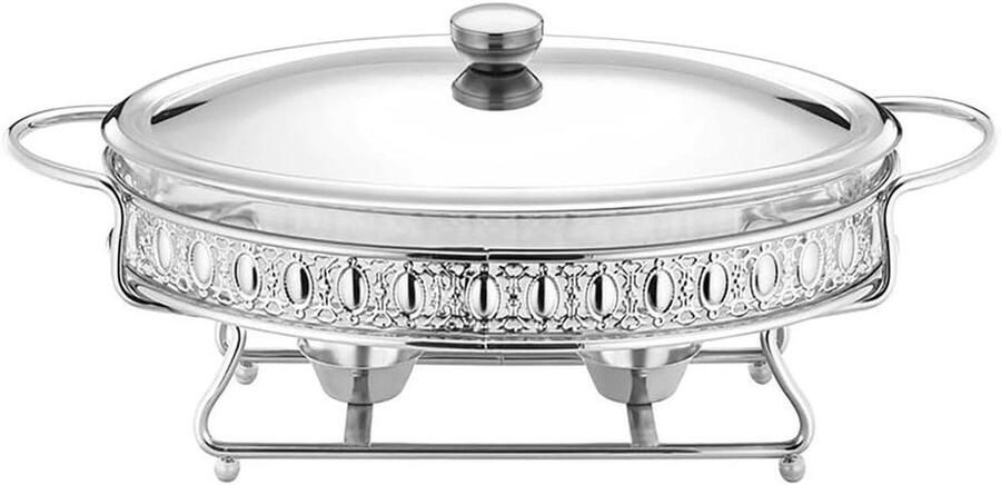 Buffet Serveer Set Voedselwarmer Catering Feesten Hittebestendig Glas 3 Liter Capaciteit Zilver