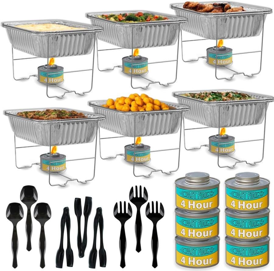 Buffet Set Voedselwarmers Catering Feesten Warm Houden Opvouwbare Racks 6 Sets Chroom