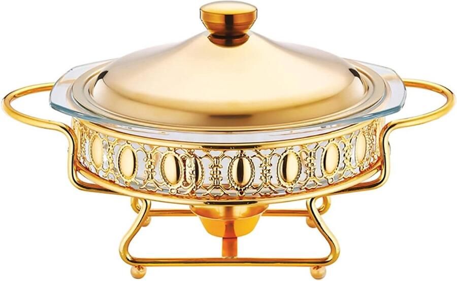 Buffet Set Warmhoudbak Eten Warm Houden Dubbele Brander 2.0L Goud