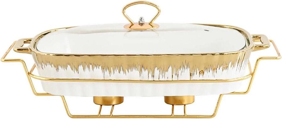 Buffet Set Warmhoudbak Gerechten Warm Houden Keramiek Met Goudrand Lichtgewicht Wit Goud