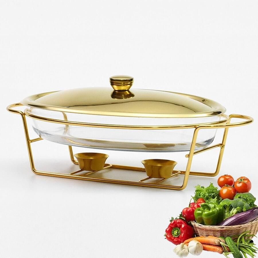 Buffet Set Warmhoudbak Set Eten Warm Houden Roestvrij Staal Full Size Pan Goud