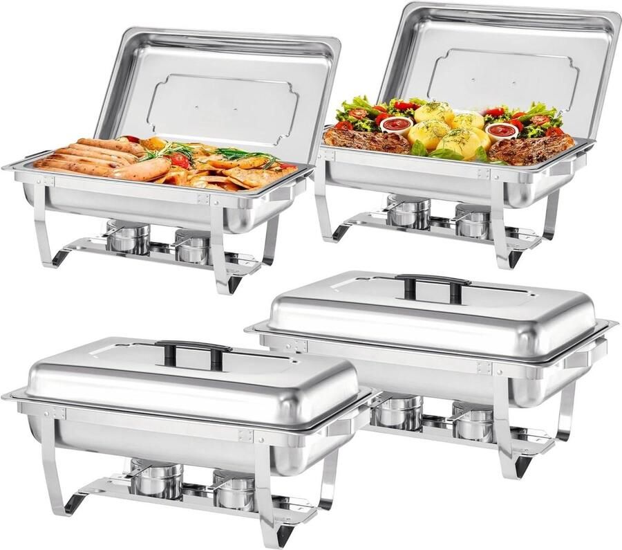 Buffet Set Warmhoudbak Set Feestelijke Gelegenheden Inklapbaar Frame 8 Quart Zilverkleurig