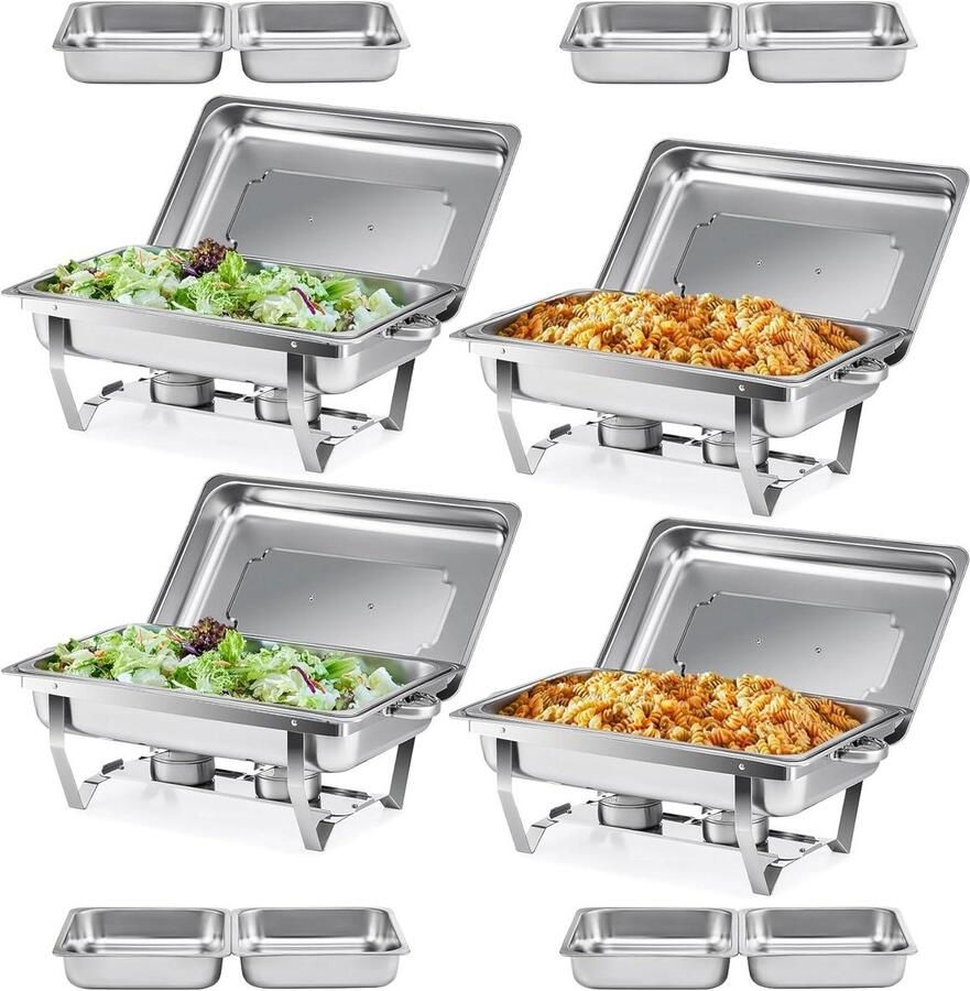 Buffet Set Warmhoudbakken Feesten organiseren Voedselkwaliteit RVS Set van 4 Zilverkleurig