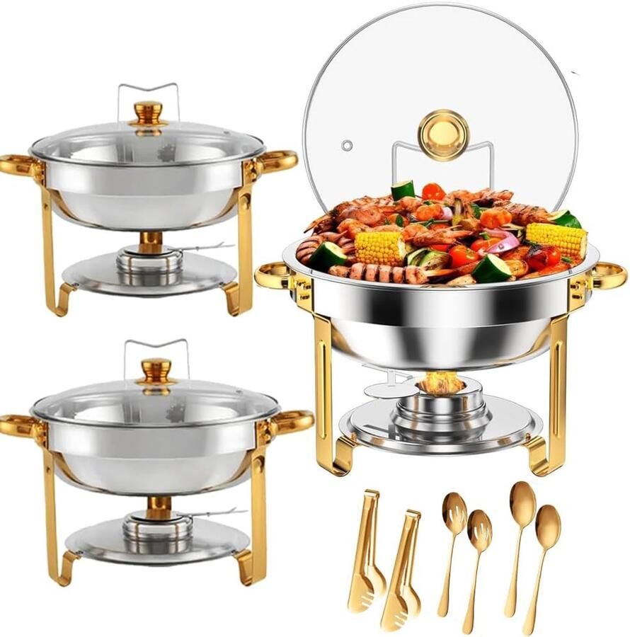 Buffet Set Warmhoudbakken Set Feesten Organiseren Stapelbaar Ontwerp 2x 5 Liter Goudglas