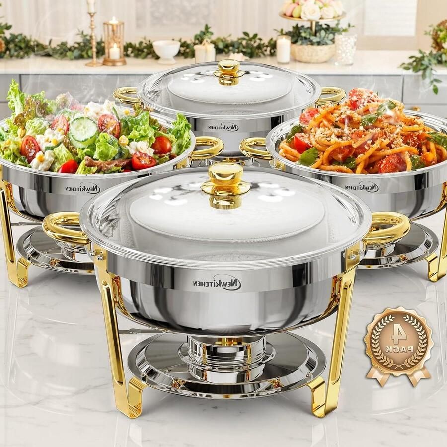 Buffet Sets Warmhoudbakken Gerechten Presenteren Roestvrij Staal 6 Quarts Goud en Zilver