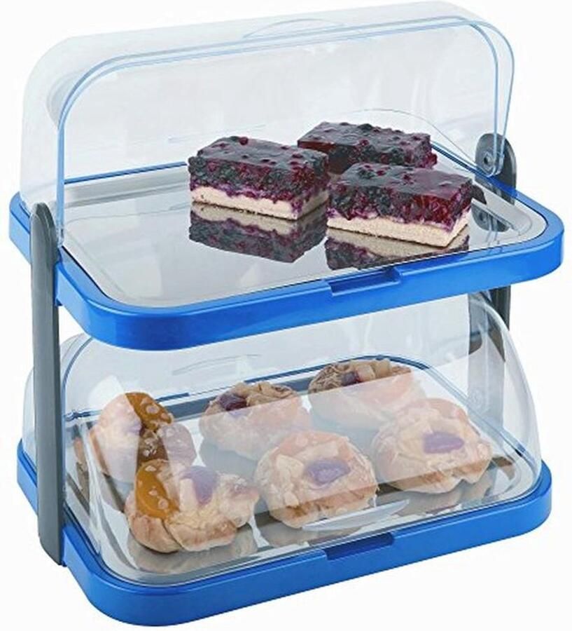 Buffet Showcase Dubbeldekker Transparante Rolluiken Roestvrijstalen Dienbladen en Koelbatterijen Ruimtebesparend