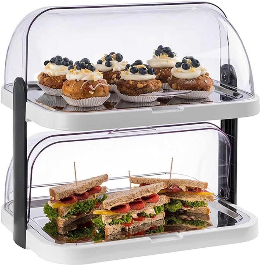 Buffet Showcase met dubbele verdiepingen Transparante rolluiken roestvrijstalen dienbladen en koelaccu's