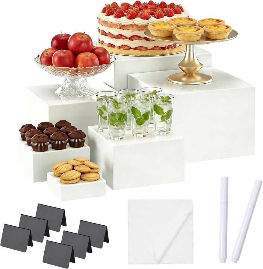 Buffet stand 6 delig acryldozen met mini borden inclusief schrijfgereedschap ideaal voor buffets m-winkel