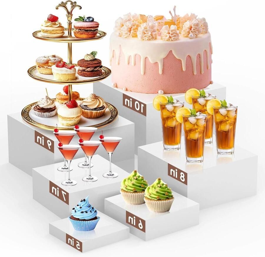 Buffet Verhogers Acryl Kubussen Eten Presenteren 6 Delige Set Verschillende Maten Wit