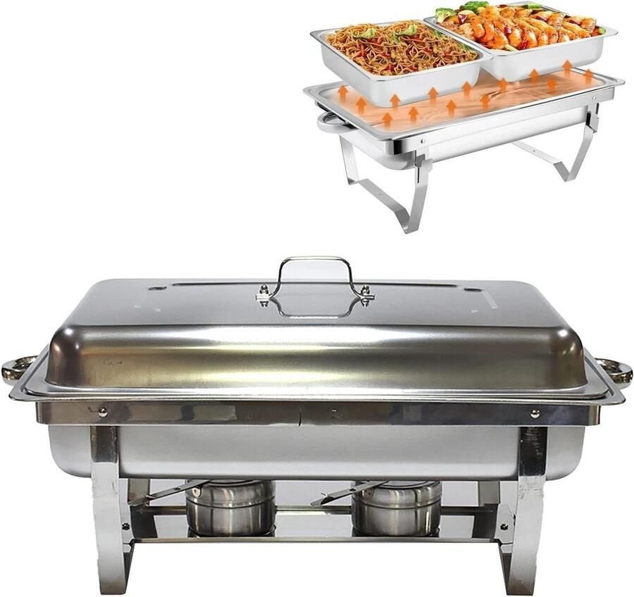 Buffet Verwarmer Chafing Dish Set Voedsel Warm Houden Roestvrij Staal 55x26x35cm Zilver