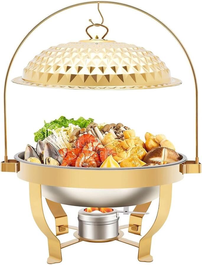 Buffet Verwarmer Dienblad Warmhouder Feestelijke Gelegenheden Roestvrij Staal 8L Capaciteit Zilver