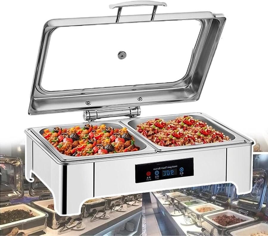 Buffet Verwarmer Elektrische Bain Marie Feest Catering Instelbare Temperatuur 9 Liter Capaciteit Zilverkleurig