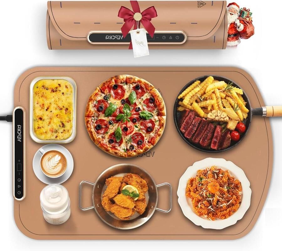 Buffet Verwarmingsmat Elektrische Warmhoudplaat Eten Warm Houden 7 Temperatuur Niveaus 60 x 40 cm Bruin