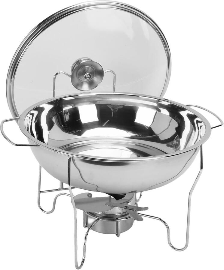 Buffet Voedselwarmer Bain Marie Catering Buffet Geventileerd Glasdeksel 6 Liter Zilver