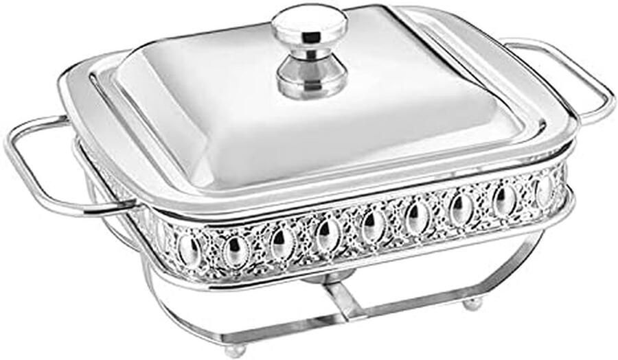 Buffet warmer Chafing dish Eten warm houden Spiegelglans afwerking 1.8L inhoud Zilver