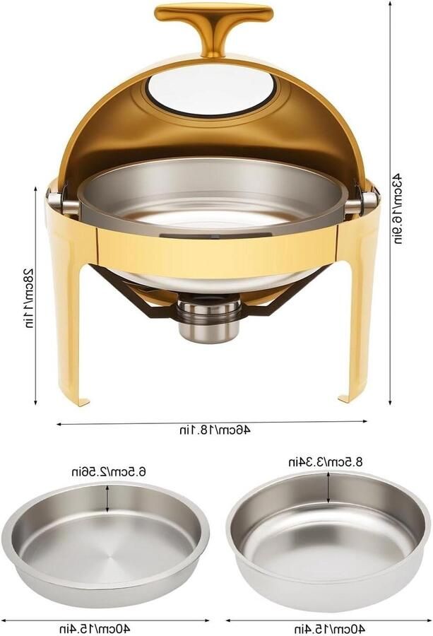 Buffet warmer Chafing dish Voedselwarmer Buffetten serveren Transparant deksel 6 liter Goud